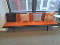 [#00-27] Bench, Arper Zinta, 4-Person, Black with Orange Cushion
