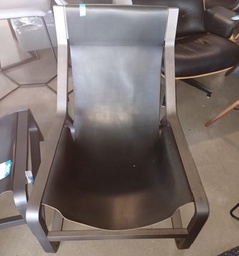 [#00-111] Lounge Black Leather/Wood